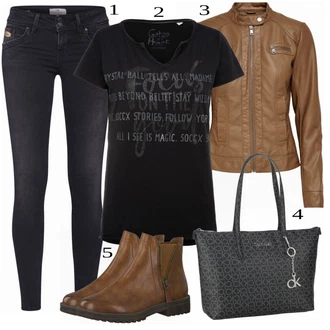 Outfit s Béžová/Bílá/Hnědá Kožená bunda/Džíny s Rozparkem/Džíny s Nízkým Sedem/Push up Džín/Slim Fit Džíny/Navlékací džíny/Kožené Boty/Sweat Džíny/Termální Džíny/Kožená Pánská Bund/Zimní bunda LTB "Skvělý vzhled pro volný čas"