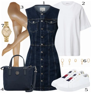 Outfit s Bílá/Zlatý/Béžová Kruhová/Pecka Sada náušnic/Sponka do ucha About You "Skvělý vzhled pro volný čas"