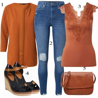 Outfit s Modrá/Tmavě Modrá Kožená bunda/High Waist Džínové Kalhoty/Push up Džín/Kotníková Bota/Kožené bundy/Džíny s Rozparkem/Dámské Džíny s Délkou 7/8/Džíny s Dírou VERO MODA "Lehký outfit"