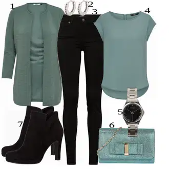 Outfit s Tyrkysový/Zelená/Khaki Pletenina veľkej veľkosti/Tunika/Kabát/Kalhoty Veľké Veľkosti Only "Trendy Business Look"