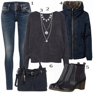 Outfity na zimu Lehké 3/4 délka s Šedá/Stříbrný Jemný Řetízek/Collier/Statement náhrdelník/Bohatě zdobený náhrdelník Pilgrim "Trendy Zimní Vzhled"