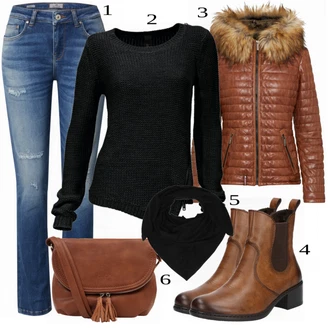 Outfit sa Smeđa Kožna Jakna Oakwood "Zimski Outfit"