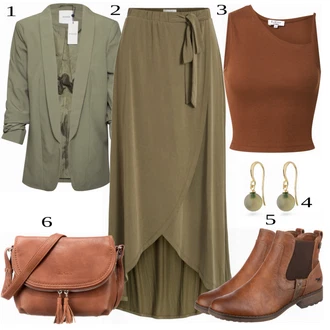 Krátká Outfit s Hnědá/Béžová Chelsea Boty/Kožená bunda/Plochá Kotníková Bota/Jezdecká Bota Mustang "In Trendy Podzimní Outfit"