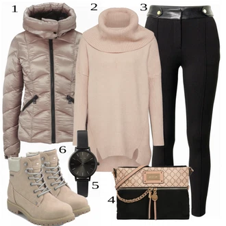 Outfit s Béžová/Šedá Šaty s dlouhým rukávem/Frock Kabát/Šaty s výstřihem/Vintage sukně maxi/Svetr Niki/Svetrové Šaty/Dlouhá tylová sukně/Dlouhé Šaty/Dlouhý Zimní Kabát/Dlouhý Svetr About You "In Trendy Podzimní Outfit"