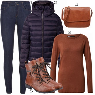 Rovná noha Outfit s Tmavě modrá Džíny Kožená bunda/Motorkářské Džíny/Navlékací Džíny/Kožené Boty/Zimní bunda/Push up Džín/Termální Džíny VERO MODA "Outfit na podzim"