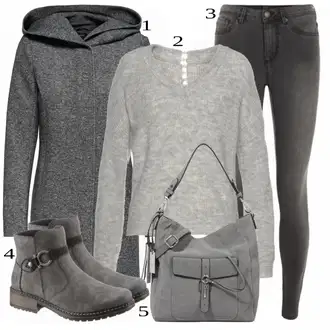 Outfit s Šedá/Tmavě šedá/Tmavě modrá/Tmavě zelená Zimní Kabát Vlněný kabát/Vlněný Fleecový Kabát/Lodenový kabát/Kabát s Kapucí/Pletený Fleecový Kabát Only "Outfit na podzim"