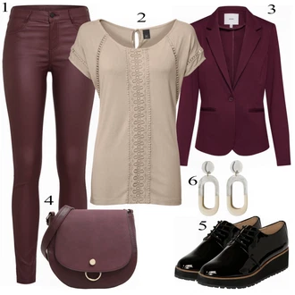 Outfit s Tmavě červená/Vínová/Fialová/Růžová Kožená bunda/Kotníková Bota/Motorkářské Džíny/Capri Džíny/Zkrácené Džíny/Džíny s Rozparkem/Slim Fit Džíny/Kožené Boty/Termální Džíny/Kožená Pánská Bund Vila "Trendy"