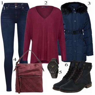 Outfit s Černá/Tmavě modrá/Modrá Kozačka Šněrovací Kotníková Bota/Klasická Kozačka/Kotníková Bota s Podšívkou/Bojová Bota/Plochá Kotníková Bota/Motorkářská bota Rieker "Trendy"