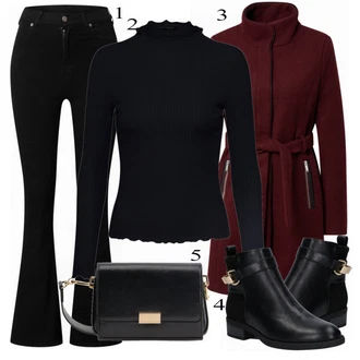 Outfit s Černá Džíny s Rozparkem/Zvonové Džíny/Termální Džíny/Pánské tričko/Zimní bunda/High Waist Džínové Kalhoty Dr. Denim "Pěkný Podzimní Vzhled"