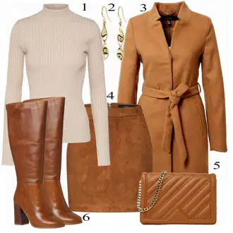 Párty Outfit s Hnědá/Tmavě hnědá Krátká Sukně/Sukně z umělé kůže/Manšestrová Sukně/Kožená MiniSukně/70tá Léta MiniSukně/Kožená Sukně VERO MODA "Podzimní styl pro módní ženy"Look: Bar, Karneval, Koncert, Festival, Matriční úřad, Párty