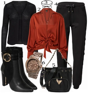 Outfit s Krémová/Černá Obal Na Telefon/Kožený náramek/Obojek/Jemný Řetízek/Klapka na ucho & čelenka/Pásek bez Přezky/Collier/Kožený Pásek/Řemínek pro hodinky ELLI "Dámský Outfit na Večer"