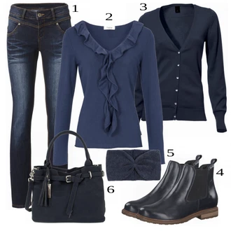 Dlouhé Outfit s Modrá/Tmavě modrá Pletenina veľkej veľkosti/Halenka Móda Pro Plnoštíhlou Heine "Cool pro volný čas"