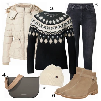 Outfit sa Bež/Siva Šešir Tommy Hilfiger "Tvoj zimski outfit"