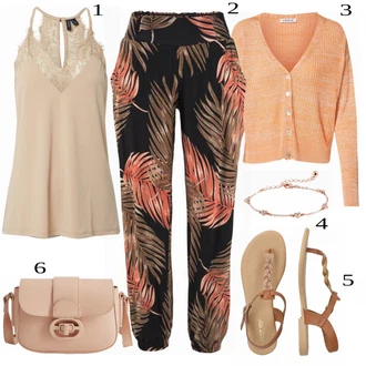 Outfity pro zábavu Tropický s Béžová/Zelená/Oranžová Kalhoty s Peřím/Kalhoty s Potiskem Lascana "Dovolenkový Outfit"