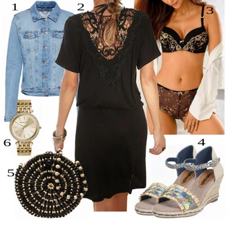 Outfit s Černá/Béžová/Bílá Pánské boty ve velikosti 11/Prsatější střih podprsenky/Krajková podprsenka/Trojúhelníkový Podprsenek/Podprsenka s kosticemi/Push-Up Podprsenka/Podprsenka Balconette/Bralette/Podprsenka s výstřihem push-up Lascana "Dovolenkový Outfit"