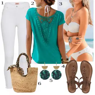 Outfit s Bílá/Béžová/Khaki Balconette/Women's Lingerie & Swimwear/S Kosticemi/Balconette-bikini/Bandeau Bikin/Push-up bikini Buffalo "Dovolenkový Outfit"
