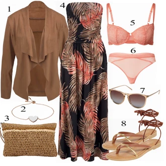 Outfit s Hnědá/Béžová Pantofle Lodička s Přezkou/Letní Bota/Sandál Dianette/Žabka na podpatku/Pohodlný Sandál/Přezková bota/Korkový sandál na klínku/Espadrille sandál/Žabka s klínovým podpatkem/Sandál S T Páskem About You "Lehký outfit"