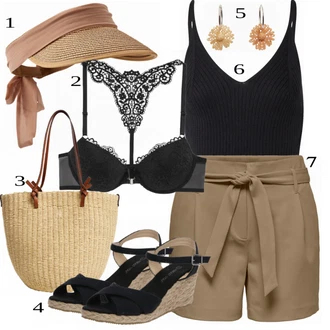 Outfit s Černá/Béžová Sandál na klínku/Espadrilka s klínovým podpatkem/Letní Bota/Korkový sandál na klínku/Espadrille sandál/Espadrilka na Podpatku About You "Lehký outfit"
