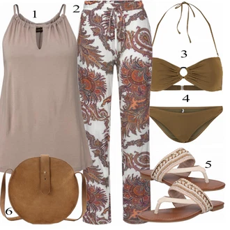 Outfit s Khaki/Tmavě zelená/Hnědá Bikiny tanga/Bikiny - Spodní Díl/Provázkové bikini/Spodní díl bikin/Micro Bikini/Bikinový kraťas/Bikiny hotpant Pieces "Letní oblečení"