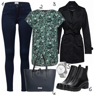 Nadrozměrné Krátká Outfit s Černá Chelsea Boty/Kožená bunda/Gumová Kotníková Bota/Plochá Kotníková Bota About You "Vero Moda"Look: Šik, Elegantní, Cool, Nadrozměrné, Techno, Unisex, S Mokrým Vzhledem