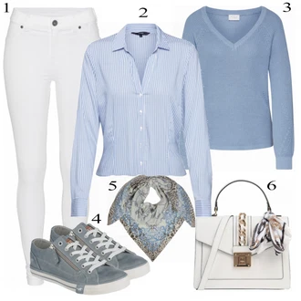 Chytrý příležitostný Outfit s Světle modrá Halenka Blůza s nášivkou na lokti/Halenkové Body/Halenka s Dlouhým Rukávem/Blůza s knoflíčkem/Halenka se Stojatým Límcem/Džínsová Blůza/Crash blůza VERO MODA "Vero Moda Blůza"Look: Styl, Klasické, Emo, Kovbojka, Kancelář, Chytrý příležitostný, S průsvitem, Univerzitní, Western