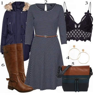 Outfit s Červená Zimní bota/Kozačka po Kolena/Chelsea Boty/Kožená Kozačka nad Koleno/Klasická kozačka Mustang "Vero Moda Šaty"