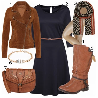 Outfit s Béžová/Hnědá/Šedá/Khaki Bunda s Bočním Zipem/Kožené Bund Kožená vintage bunda/Bunda z Umělé Kůže/Motorkářské Bund/Motorkářská bunda Freaky Nation "Vero Moda Šaty"