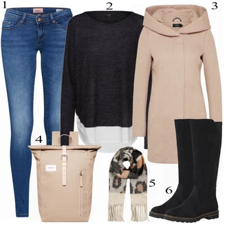 70tá léta Outfit s Modrá/Tmavě modrá Kožená bunda/Navlékací džíny/Kožené Boty/Dámské Džíny s Délkou 7/8/Push up Džín/Kotníková Bota/Džíny s Nízkým Sedem/Slim Fit Džíny/Džíny s Rozparkem/Džín s Nízkým Pasem/Kožená Pánská Bund/Nezařazené Only "Vero Moda Svetr"Look: 70tá léta, Ležérní, Cool, Francouzské, Moderní, Krásný, Bezešvé