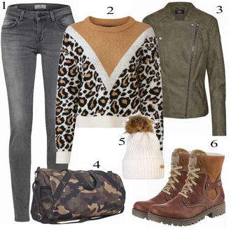 Outfit s Červená Kozačka Šněrovací Kotníková Bota Rieker "Vero Moda Svetr"