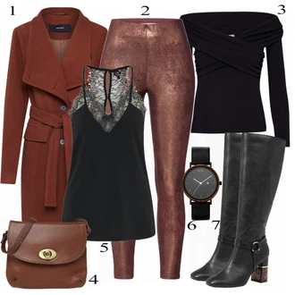 Outfit s Černá Kozačka po Kolena/Kozačka nad Kolena/Klasická kozačka/Zimní bota/Kožená Kozačka nad Koleno/Plochá Kotníková Bota/Sportovní Bota About You "Vero Moda Top"