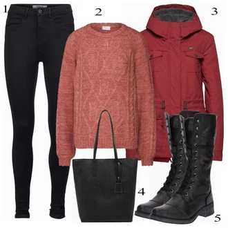 Outfit s Černá/Tmavě modrá Legíny s Podšívkou/Teplé Legíny/Kožená bunda/Neprůhledný Legíny/Sportovní Legína/Formovaná Legína/Bavlněné Legíny/Legíny s Rozparkem/Pletený Legín Only "VilaBluse"