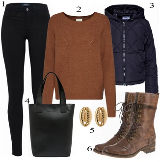 Outfit s Hnědá Kozačka Mustang "Vila Pullover"