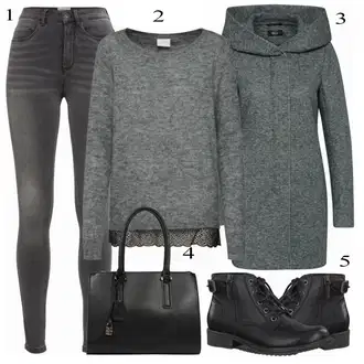 Outfit s Šedá/Tmavě šedá/Tmavě modrá/Tmavě zelená Zimní Kabát Vlněný kabát/Vlněný Fleecový Kabát/Lodenový kabát/Kabát s Kapucí/Pletený Fleecový Kabát Only "VilaStyle"