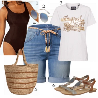 Outfit s Černá/Hnědá/Béžová/Tmavě hnědá Plavky s minimálním střihem/Formující tankini/Zeštíhlující plavky/Tvarující plavky/Bezdrátový plavky/Jednodílné plavky/Síťovaný plavky Lascana "Ležérní Outfit"
