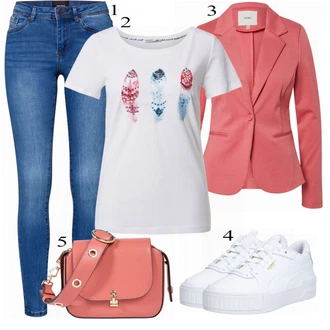 Ležérní Outfit s Modrá/Světle modrá Jeggings/Skinny Kalhoty/Džínové Legíny VERO MODA "Ležérní Oblečení"Look: Styl, Ležérní, Cool, Disko, Moderní, Krásný, Old Money, Skromné