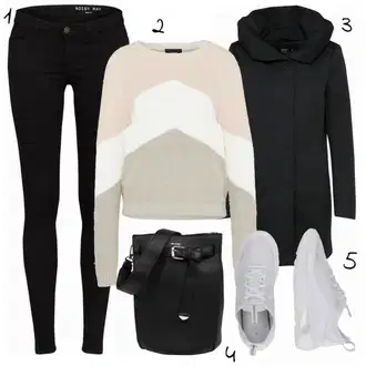 Outfit s Černá Přechodový Kabát/Softshellový Kabát/Kabát s Kapucí/Lodenový kabát/Scuba Kabát Only "Bílé Nike"