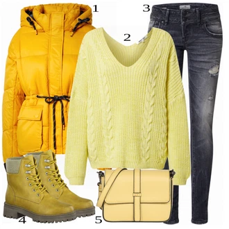 outfit mit Rumena Škorenj Tamaris "Zimska outfit"