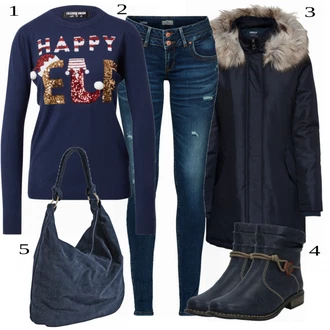 Outfit s Černá Bunda z Umělé Kožešiny/Móda Pro Plnoštíhlou/Sněhová Bund/Zimní kalhoty/Vesta z Umělé Kožešiny Only "Zimní Nálada"