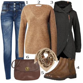 Outfity na zimu s Hn?dá Pletený Od?v Pieces, Bé?ová Pletený Od?v Kardigan Part Two "Zimní styl"