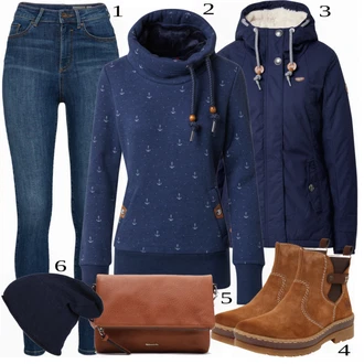 Outfity na zimu s Tmavě modrá/Modrá Pokrývka hlavy/Zimní čepice Zwillingsherz "Zimní styl"