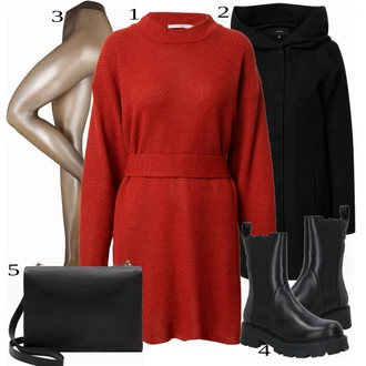 Outfit s Černá Kozačka Chelsea Boty/Plochá Kotníková Bota/Kotníková Bota s Podšívkou/Motorkářská bota/Kozačka se zipem/Motorkářská Bota/Kožená bunda/Kožená kotníková bota Vagabond Shoemakers "Zimní styl"