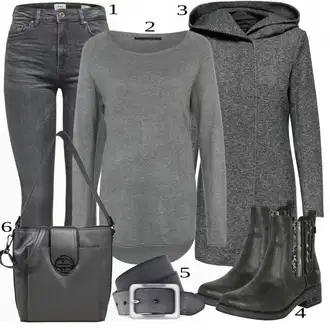 Outfit s Šedá/Tmavě šedá/Tmavě modrá/Tmavě zelená Zimní Kabát Vlněný kabát/Vlněný Fleecový Kabát/Lodenový kabát/Kabát s Kapucí/Pletený Fleecový Kabát Only "Zimní styl"