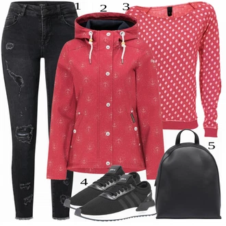 Outfit s Červená Sportovní Bund "Zimní styl"