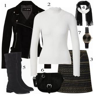 Outfit sa Crna Kožna Jakna Freaky Nation "Tvoj elegantni outfit"