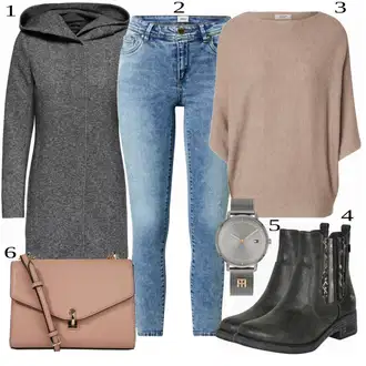 Outfit s Šedá/Tmavě šedá/Tmavě modrá/Tmavě zelená Zimní Kabát Vlněný kabát/Vlněný Fleecový Kabát/Lodenový kabát/Kabát s Kapucí/Pletený Fleecový Kabát Only "Zimní Ležérní Outfit"