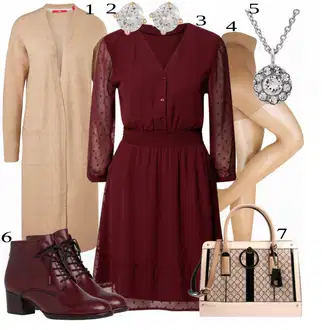 Outfit s Tmavě červená/Fialová/Červená Společenské šaty pro hosta/Vintage šaty/Občanské šaty/Halenkové Šaty/Šaty na Konfirmaci/Šaty na Podzim About You "Formální Outfit"