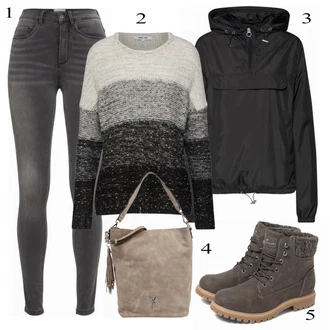 Outfit s Černá/Tmavě šedá/Šedá Funkční Bunda/Větrovka/Nylonová bunda/Sbalitelné Bund/Lehké Bund/Ripstop bunda About You "greylook"