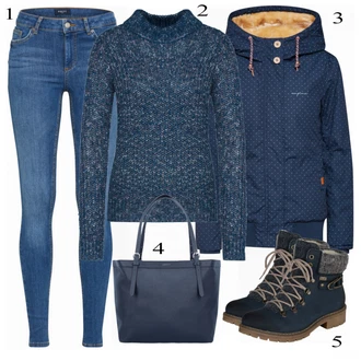 Outfit s Černá Šněrovací Bota/Zimní bota/Nízká bota na podpatku/Kozačka Šněrovací Kotníková Bota Rieker "džíny modrá"