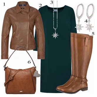 Outfit s Modrá Šaty Vila "sOliver Black Label Kožená bunda"