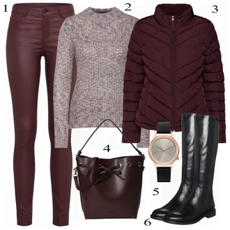 Outfit s Tmavě červená/Vínová/Fialová/Růžová Kožená bunda/Kotníková Bota/Motorkářské Džíny/Capri Džíny/Zkrácené Džíny/Džíny s Rozparkem/Slim Fit Džíny/Kožené Boty/Termální Džíny/Kožená Pánská Bund Vila "vínová English: light blue Czech: světle modrá"